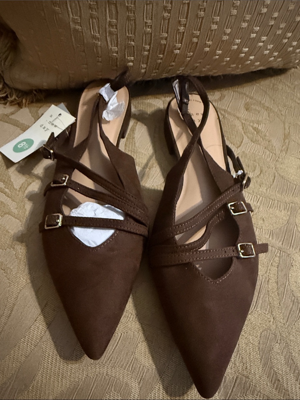 A New Day Womens Twiggy Multi Buckle Mini Heel Flats Brown 8.5M